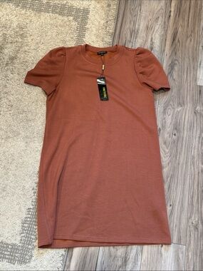 For Cynthia Rust Short Sleeve Shift Dress